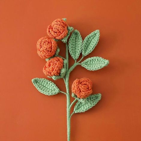 bouquet de roses fait main en coton au lait, crochet multi-têtes, fleurs artificielles, décoration intérieureorange (1/5)