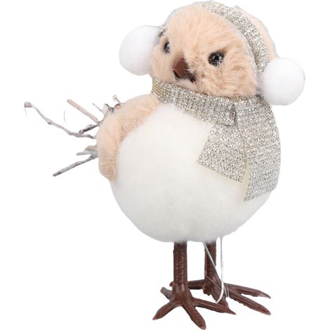 Ornement oiseau avec chapeau et écharpe couleur champagne, pendentif oiseau en mousse à suspendre, décoration de Noël pour sapin de Noël C (1/5)