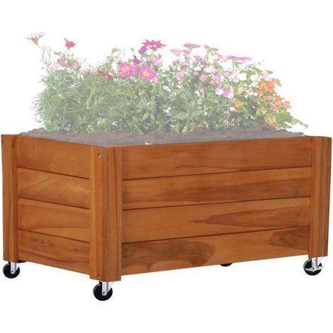 Vaso da fiori su ruote - Divit FC58 - Legno massiccio - Rettangolare 78 x 52 x 40,5 cm - Interno protetto