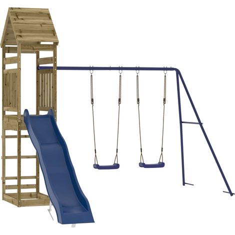 Aire de jeux d'extérieur balançoires toboggan portiques robuste jeux jardin 315 x 373 x 264 cm bois de pin imprégné (1/5)