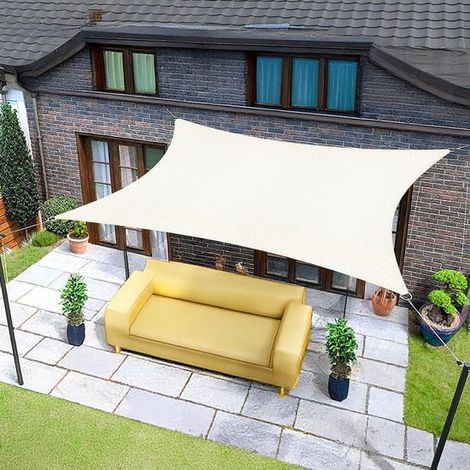 Telo ombreggiante rettangolare 5x5 m, color crema, semplice tessuto impermeabile con protezione UV al 95% per esterni, giardino e patio. (1/2)