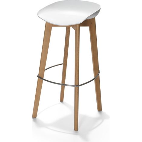 Tabouret de bar sans dossier avec piètement empilable - Assise en plastique Bois/Blanc (Lot de 4) - Feros (1/2)