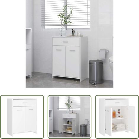 Holzschrank - Badezimmerschrank Weiß 60x33x80 cm Holzwerkstoff (1/5)