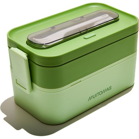Lunch Box 1700 ml, porte-repas avec couverts et deux récipients, boîte à lunch hermétique pour aliments, boîte à lunch micro-ondes, lave-vaisselle et congélateur, couleur vert sauge (1/5)