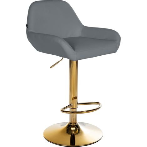 Taburete de bar x1 con reposapiés y respaldo bajo diseño moderno asiento de PVC gris estructura de metal dorado 100006149 (1/5)