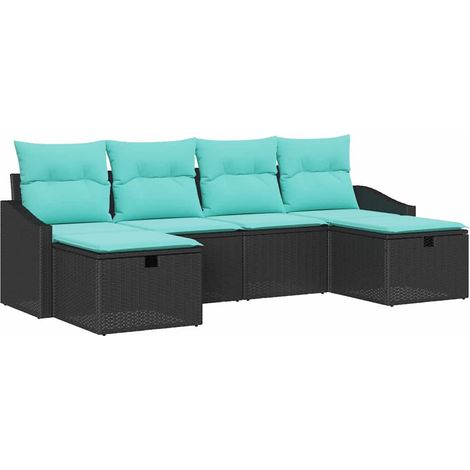 Conjunto de sofá de jardín con cojín 6 pcs Negro Poliratán vidaXL