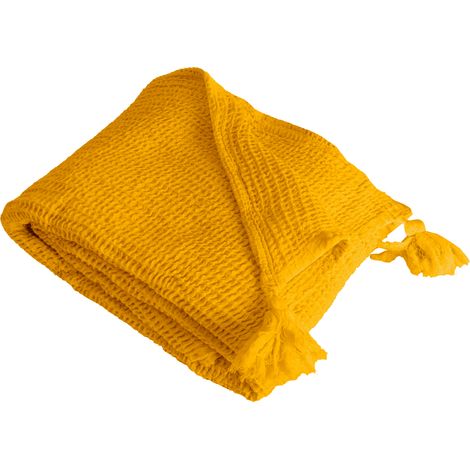 SACASA - Manta amarilla de algodón 100% con flecos 130x170 cm ARNISKA