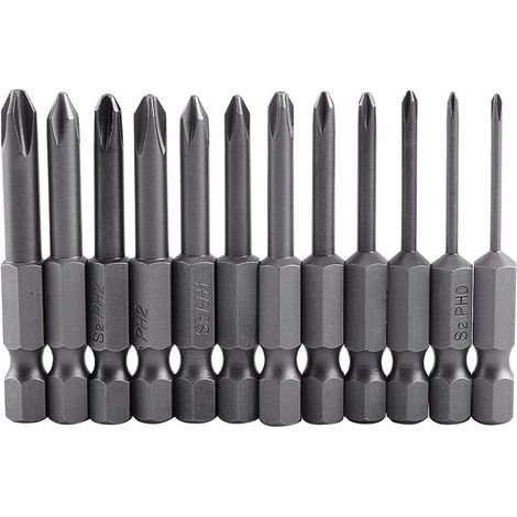 Jeu d'embouts de tournevis cruciforme 12 pièces en acier allié S2 1/4 "tige hexagonale 50mm / 2in embouts de tournevis magnétiques PH00 PH0 PH1 PH2 pour la réparation de montres (1/5)