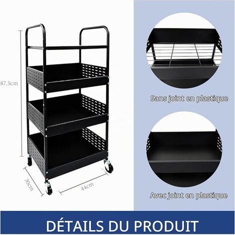 Chariot en métal avec roues, chariot mobile pour le rangement, l'affichage de légumes ou le salon, pour la cuisine et le rangement à domicile (1/4)