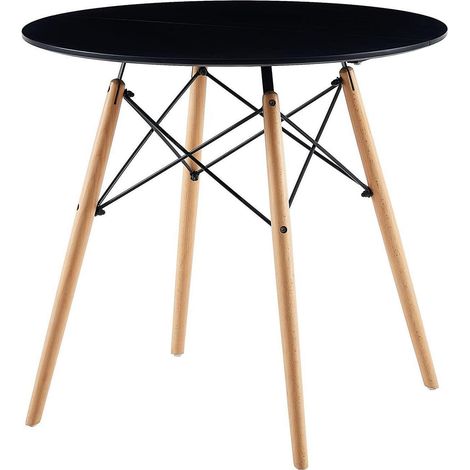 Runder Esstisch 80x80 cm Schwarz, Küchentisch mit Holzbeinen, für 2-4 Personen (1/5)