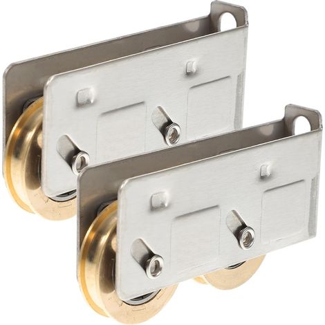Lot de 2 Roulettes de Porte Coulissante 22 Mm en Acier Inoxydable, Double Roue Cuivre, Fixation Fixe, Remplacement pour Porte-fenêtre Moustiquaire, Roulettes Robustes (1/5)