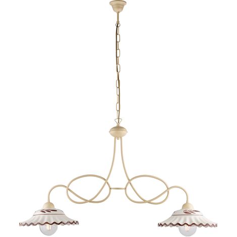 Lampadario inferro laccato avorio e decorazione effetto decapè con diffusori in ceramica diametro 30 bianco e marrone 2 luci (1/3)