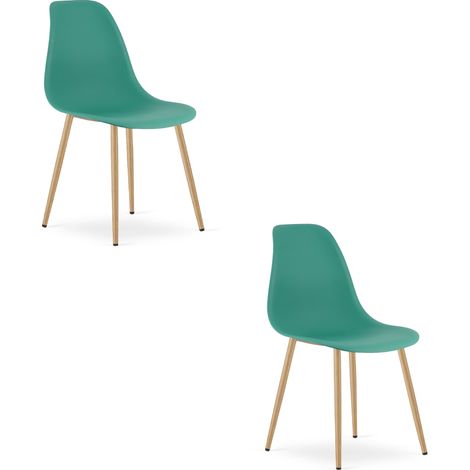 Chaise - Leobert - Wat - Vert/Pieds Naturels - 46 X 51 X 84 Cm - Lot De 2 (1/5)