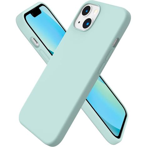 Coque pour iPhone 13, en silicone liquide, ultra-fine et résistante aux chocs, couleur vert menthe. (1/5)