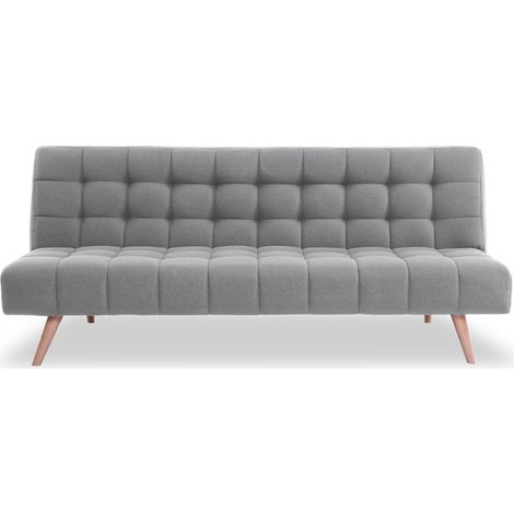 EVERGREENWEB - Divano Letto clic clac in tessuto GRIGIO. Divano letto 3 posti Stile Scandinavo, Design moderno, Prontoletto Trapuntato, Imbottitura alta densità, gambe in legno - Fordy (1/5)