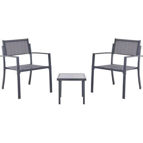 Bistro Set Dark Grey Steel 2 Seater Set with Coffee Table Industrial Modern Style Balcony TAVOLETO (1/5)