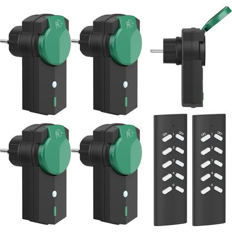 Type F (EU) Lot de 5 Prises télécommandées avec 2 télécommandes 30m, 3680 W 16A pour Les décorations de Noël, la lumière, Les appareils électroménagers (1/5)