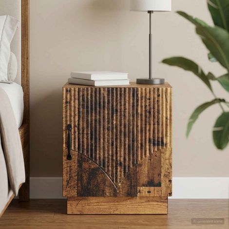 Table de chevet 1 porte en bois d’ingénierie, coloris bois ancien, 43 x 34,5 x 47 cm - PANGIVO (1/5)