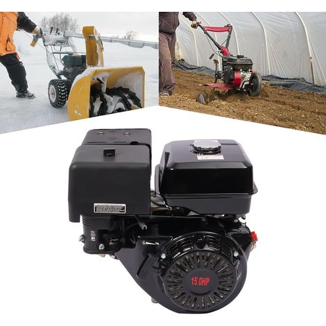 Moteur à essence 4 temps 15 CV 420 CC - Moteur sur pied - Moteur industriel - Refroidissement par air OHV - Arbre de 25 mm - 3600 tr/min - Avec fonction d'alarme d'huile - Pour karts, nettoyeurs haute (1/5)