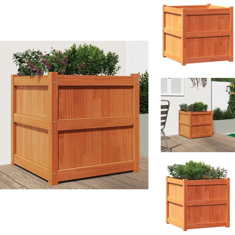 Jardinière cire marron 60x60x60 cm bois de pin massif - Jardinier - Pot De Fleurs - Extérieur - Balcon - Patio (1/5)