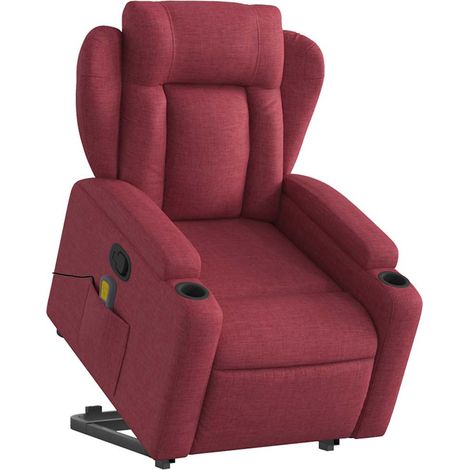 vidaXL Poltrona Alzapersona Massaggio Reclinabile Rosso Vino Tessuto (1/5)