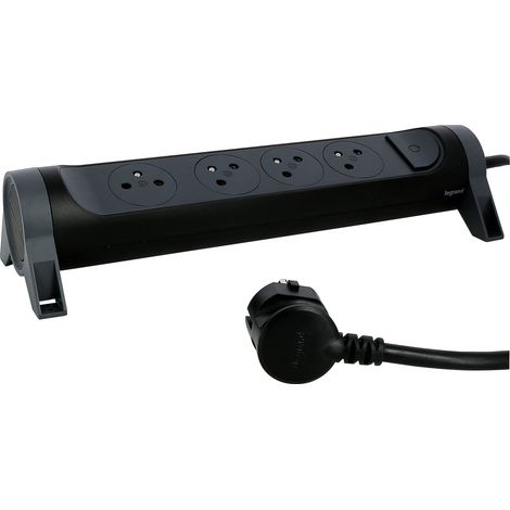 Multiprise Rotative Avec Interrupteur à Voyant LED - 4 Prises Surface avec Terre - Cordon 1,5m - Noir et Gris Foncé (1/5)
