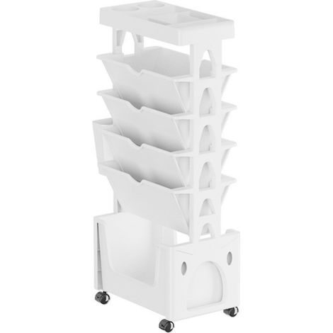 Étagère roulante blanche, 4+2 niveaux, chariot mobile à pousser/tirer, salon, chambre (1/3)