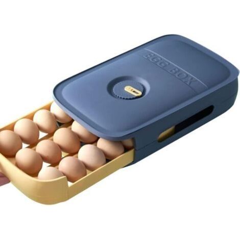 Boite a Oeuf,Tiroir Boite Oeufs Rangement Frigo,Panier Oeuf cuisine Plastique,Empilable Egg Distributeur Box,Support Oeuf Refrigerateur Bleu