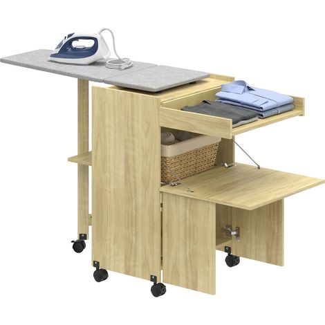 Terane armoire table à repasser pliable rangement fer et vêtements bois naturel (1/5)