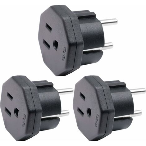 Adaptador de enchufe macho US/JP/CA a enchufe hembra EU/DE/FR/IT/ES, enchufe macho US/CA/JP para dispositivos electrónicos, adaptador hembra de 2 pines UE (3 unidades, negro) (1/5)