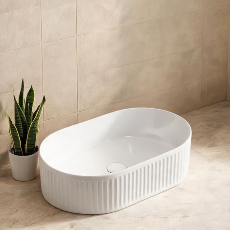 Lavabo de salle de bain ovale en céramique blanche 49 cm (1/5)