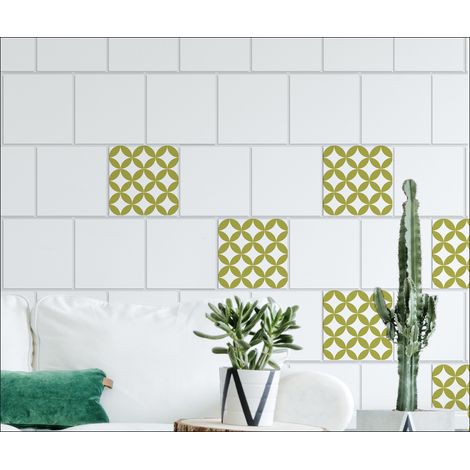 Sticker Carrelage Adhésif Losanges Blancs et Dorés, 15 cm X 15 cm, 6 pièces, Style Céramique Décoratif. (1/3)