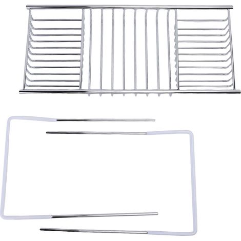 Organizer espandibile in acciaio inox per vasca da bagno e doccia, ideale per bagni di lusso. Accessorio bagno color argento. (1/5)
