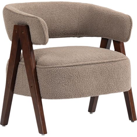 Fauteuil Nazzareno design nordique bouclette marron bois massif salon confort (1/5)