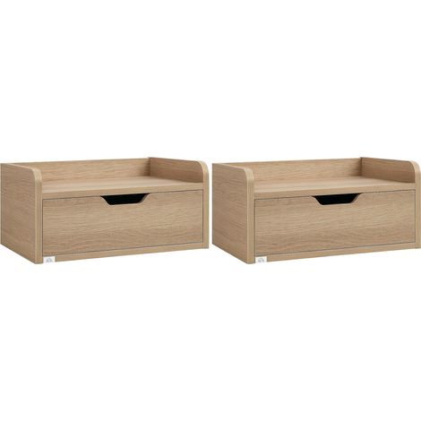 Lot de 2 tables de chevet murales tables de nuit suspendues tiroir plateau aspect bois dim. 40L x 30l x 19,5H cm (1/5)