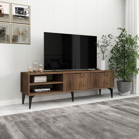 TV-Schrank Sambuci, ein Regal, 2 Türen, 5 Fächer, 160x30x50h cm, Walnussbraun (1/5)