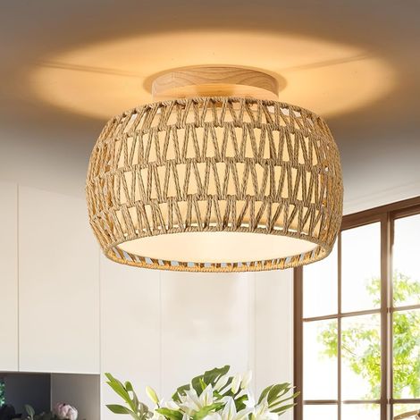 Boho Deckenlampe Rattan Lampe Decke 30cm Deckenleuchte Rattan Deckenlampen E27 Korblampen Schlafzimmerlampe Wohnzimmerlampe für Wohnzimmer Schlafzimmer Flur, B32cmH15cm