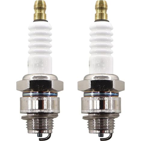 MCHNIC Lot de 2 bougies d'allumage pour moteurs Briggs & Stratton 3,5-6,5 HP Tondeuses à gazon 450 550 625 650 675 Quantum Series Remplace Champion RJ19LM, NGK BR2LM (1/4)