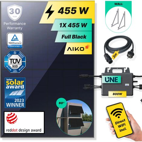 ROBINSUN®️ Kit Solar Enchufable Performance Wall-60 455Wp, 1 panel Aiko 455Wp + 1 Microinversor 800W con Wifi incluído + Cable 3m + 1 Fijación 60º (1/5)