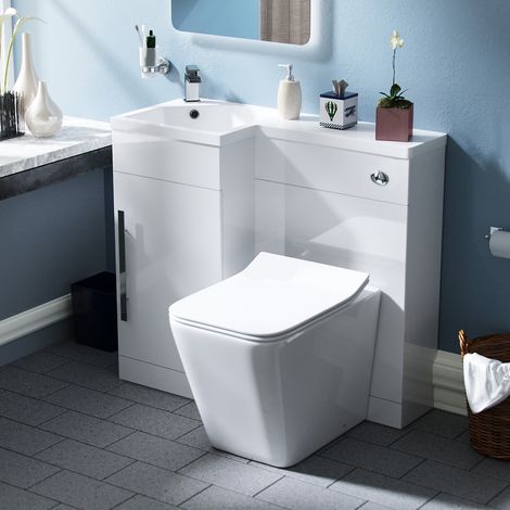 Raven LH 900mm Vanity Basin Unit, WC Unit & Elora Back to Wall Toilet White (1/5)