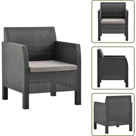 Chaise de jardin avec coussin PP Rotin Anthracite - Chaise De Jardin - Chaise Extérieure - Mobilier De Jardin - Fauteuil De Jardin - Coussin Résistant Aux UV (1/5)