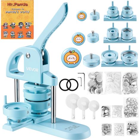 VEVOR Máquina para Hacer Chapas 25/32/58 mm Prensa de Pines de Plástico, con 300 Conjuntos de Botones Cortador Circular, Máquina de Bricolaje para Fabricar Chapas Imanes de Nevera Llaveros, Color Azul (1/5)