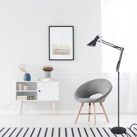 Lampada da Terra Design Moderno in Nero con Braccio Snodato