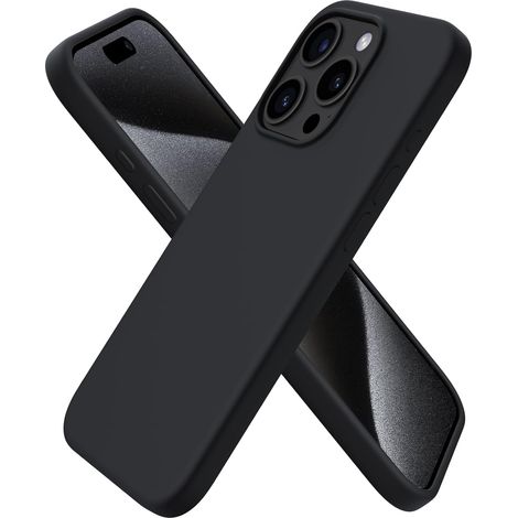 Coque iPhone 15 Pro 6,1 pouces, fine, en silicone liquide 3 couches, protection intégrale, gel souple, noire (1/5)