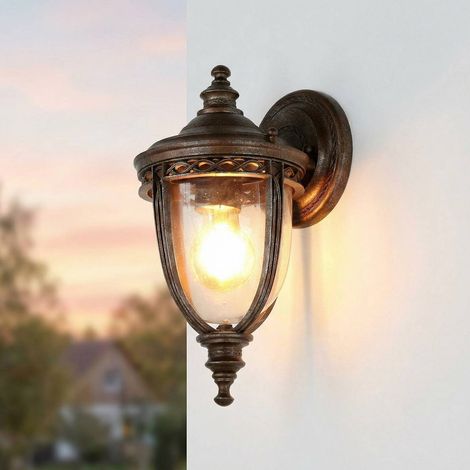 Außenlampe Rustikal in Bronze IP44 Stahl Glas Wand Garten Hof