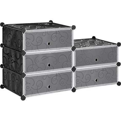 Système de rangement modulaire pour chaussures composé de 6 cubes rectangulaires empilables – noir