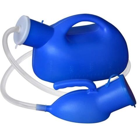 QORVA-Urinoir masculin avec couvercle, 2000 ml, grande capacité, étanche, idéal pour les hôpitaux, l'incontinence, les personnes âgées, les voyages et le camping. Tuyau de 1,3 m, bleu.