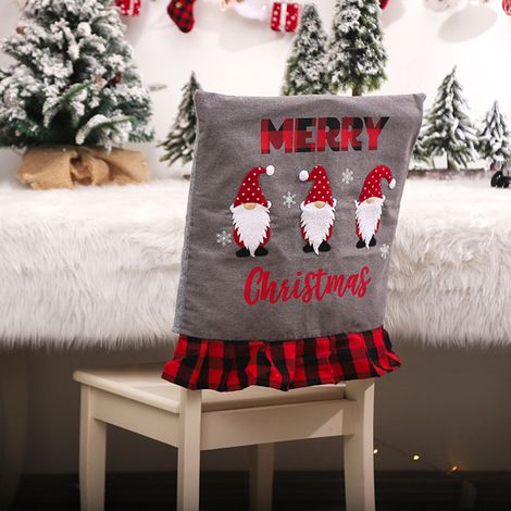 Lot de 6 housses de dossier de chaise en lin à carreaux beige pour la décoration de Noël à la maison, à l'hôtel ou à la cuisine. (1/5)