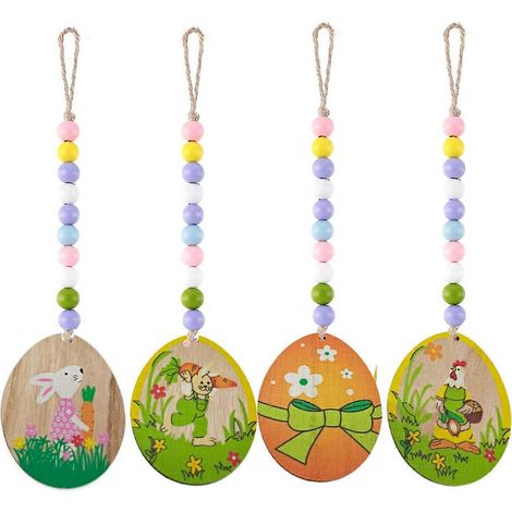 Ostereier-Holzarge aus Holz mit Hasen-, Karotten-, Hahnen- und Eiermotiven zum Aufhängen – ein süßes Geschenk für Zuhause, Feste, Partys, Wand- oder Fensterdekoration.