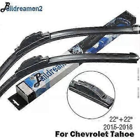 Compatible Buildreamen2 2 X Essuie-glaces en caoutchouc pour pare-brise Chevrolet Tahoe, fixation par crochet en J / languette de pincement, 1999-2018 (Essuie-glace avant bleu uniquement) (1/5)